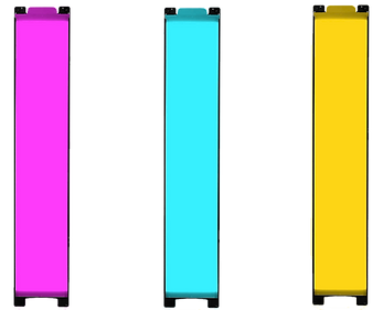 Variété de panneaux LED DMG SL1 MIX en rose, cyan et jaune pour l'éclairage créatif sur les plateaux