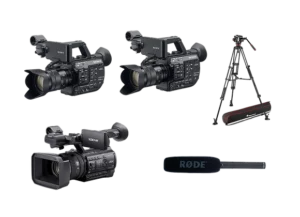 Kit Captation 3 caméras: 2 Sony PXW-FS5 + objectif 18-105, 1x Sony PXW-Z150, trépied Manfrotto 504x, Micro canon Rode NTG2